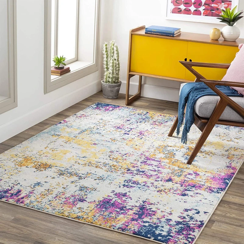 Livabliss Moroni Abstract Rug - Area Rugs Living Room 160x220 cm, Dining Room, Lounge, Kitchen, Bedroom - Modern Marble Large Rug, Soft Luxurious Easy Care Medium Pile, White, Saffron, Pink, Blue