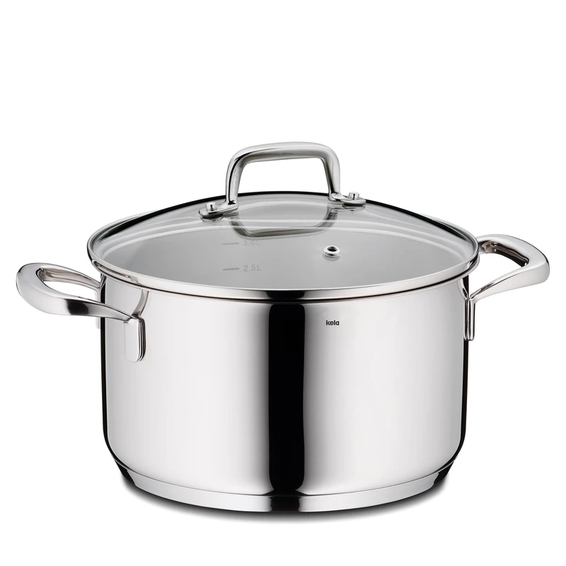 kela meat pot 20 cm FLAVORIA, cooking pot induction 3.2 L, glass lid with steam outlet valve, inner scale, cooking pot large, uncoated