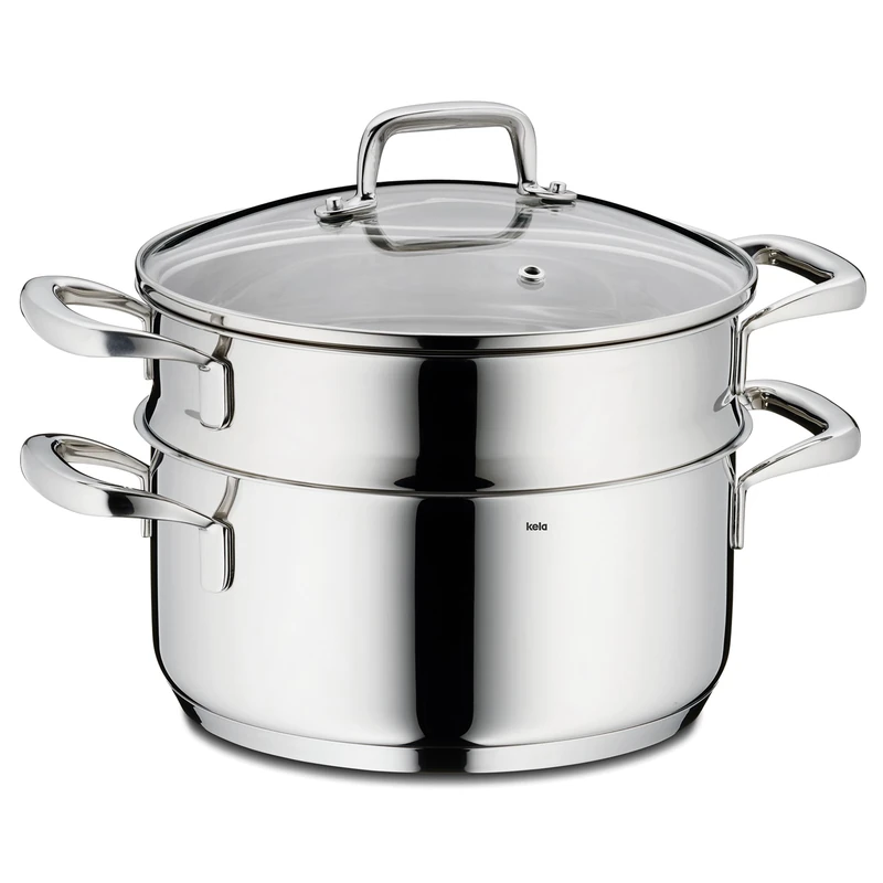 kela steamer pot 20 cm FLAVORIA, universal steamer induction 2.4 L with insert, glass lid with steam outlet valve, inner scale, uncoated