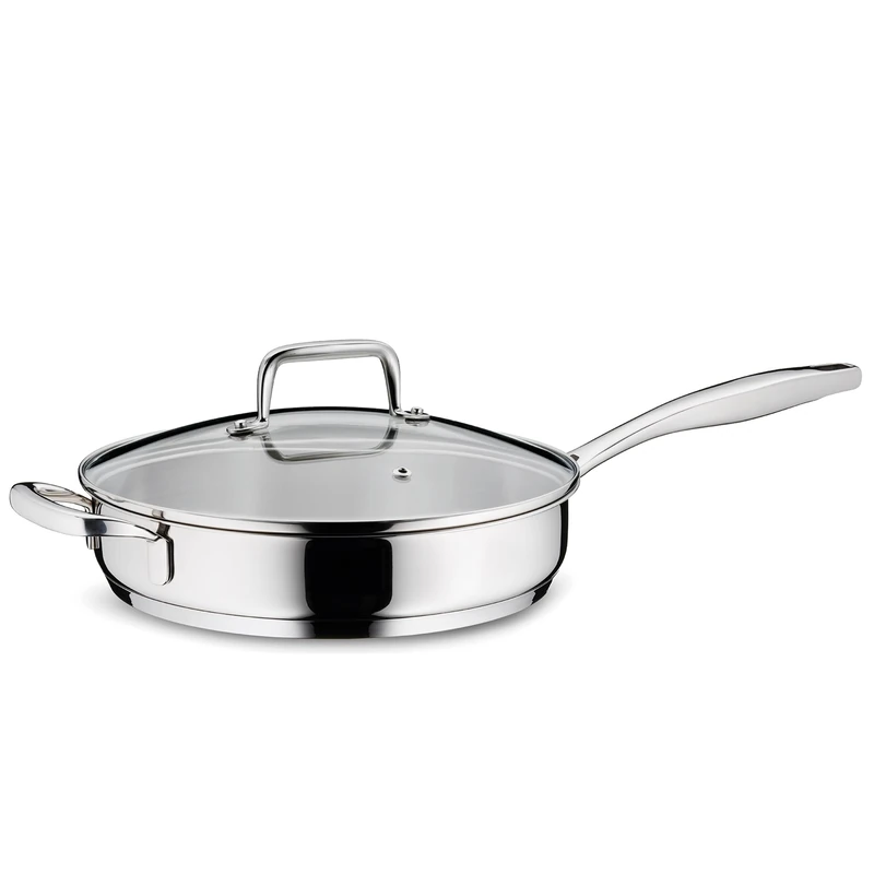 kela stainless steel casserole 24 cm high rim FLAVORIA, 1.6L induction frying pan with lid, steam outlet valve, uncoated casserole