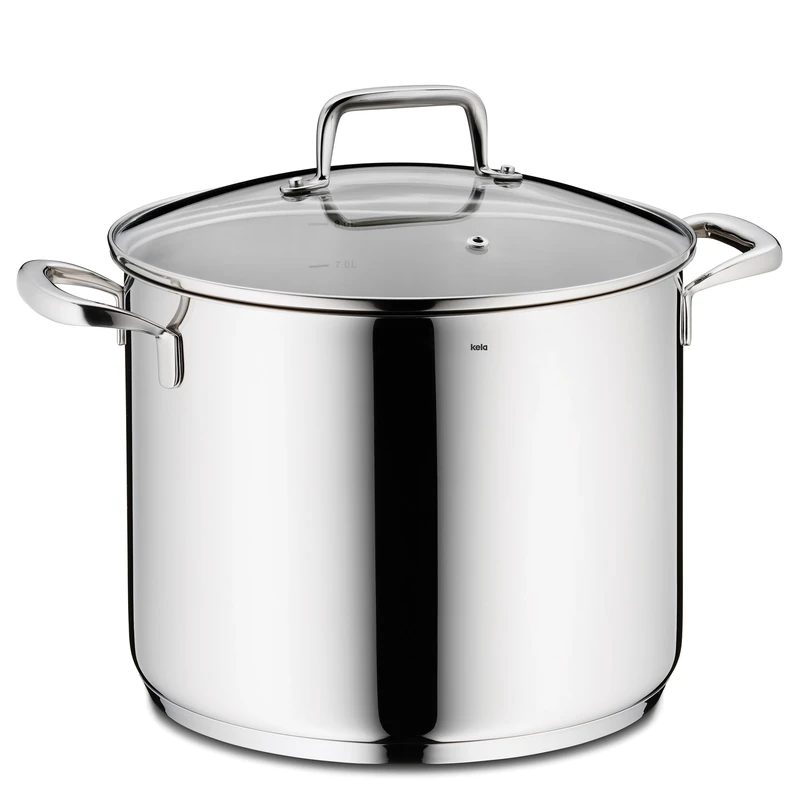 kela vegetable pot 24 cm FLAVORIA, cooking pot induction 8 L, pasta pot with glass lid with steam outlet valve, inner scale, cooking pot large, uncoated