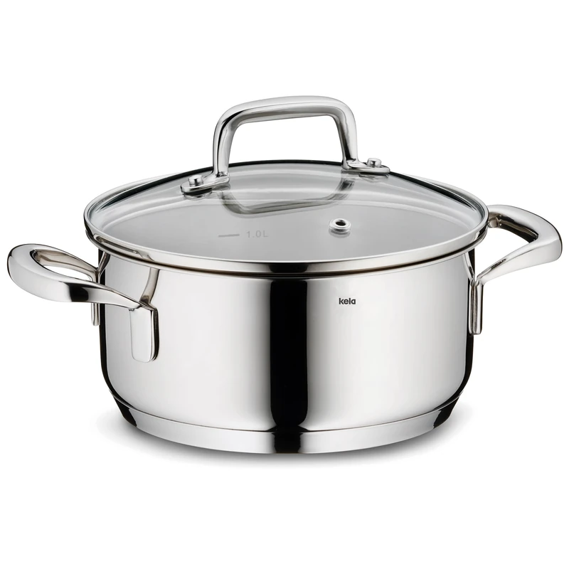 kela frying pot 20 cm FLAVORIA, induction saucepan 2.4 L, glass lid with steam outlet valve, inner scale, small saucepan, uncoated - Image 1