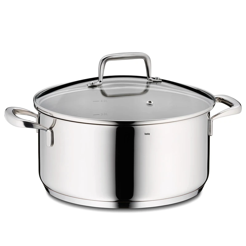 kela frying pot 24 cm FLAVORIA, cooking pot induction 4.6 L, glass lid with steam outlet valve, inner scale, cooking pot large, uncoated