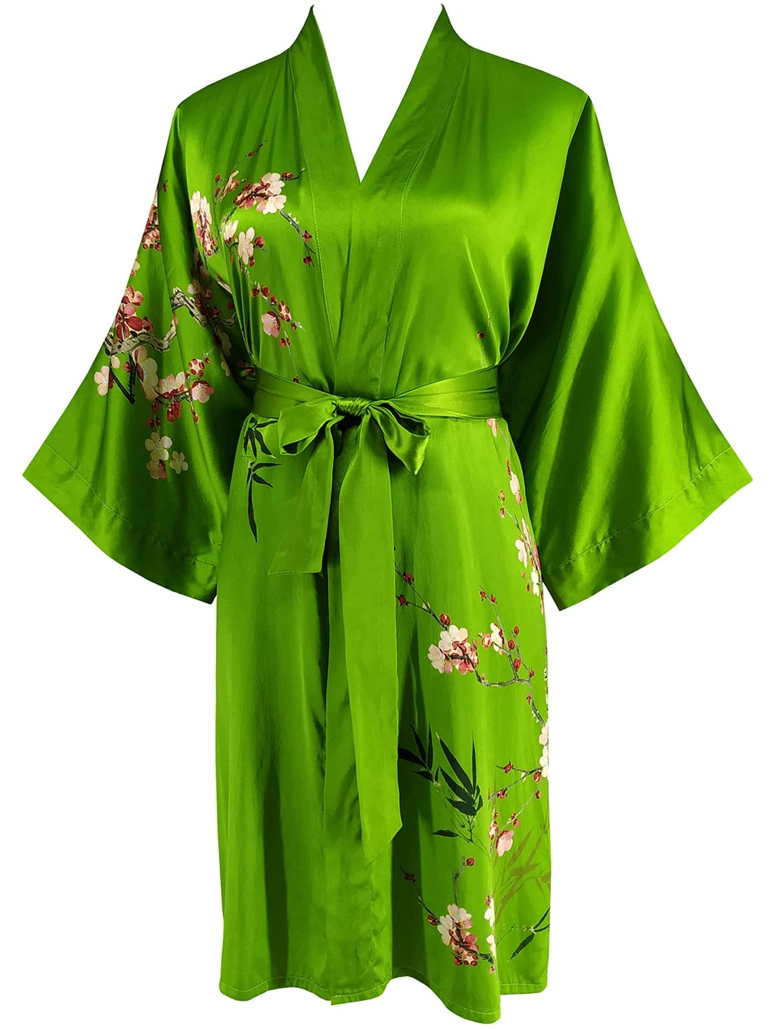 Ledamon Women's 100% Silk Kimono Short Robe (Silk, Fruit Green)