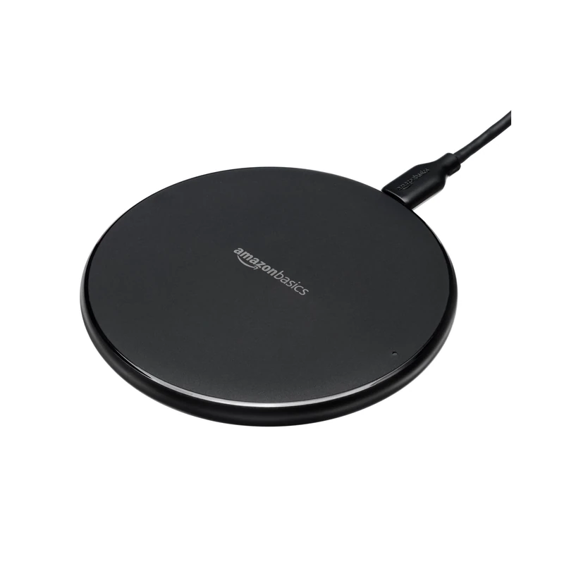 Amazon Basics 15W Qi Certified Wireless Charging Pad (iPhone 16/ 15/14/13/12/11/X, Samsung) - With USB cable (AC adapter not included) - Black