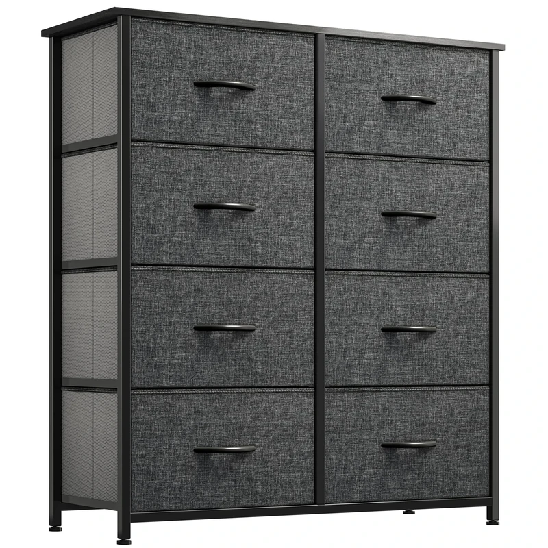 YITAHOME Chest of Drawer - Fabric Dresser with 8 Drawers, Organizer Unit for Bedroom, Living Room, Hallway, Closets - Sturdy Steel Frame, Wooden Top & Easy Pull Fabric Bins (Gray Black)