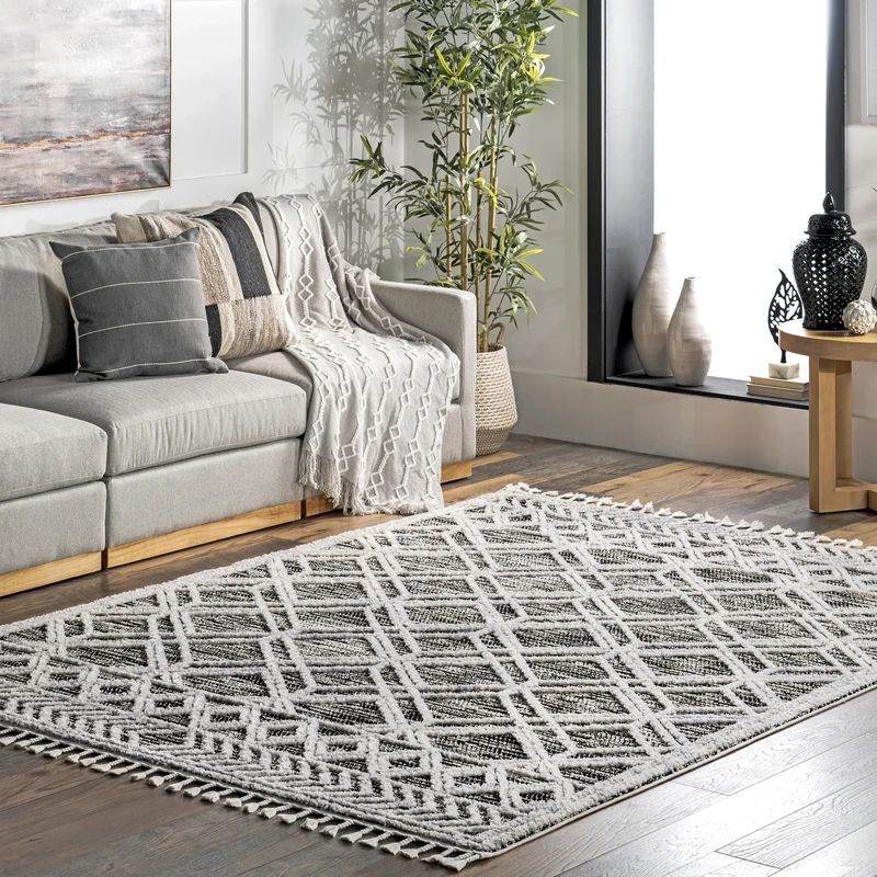 nuLOOM Ansley Moroccan Lattice Tassel Area Rug, 3x5, Grey