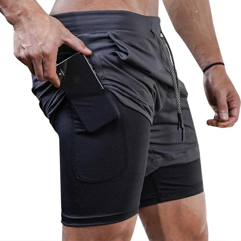 Superora Mens Running Gym 2 in 1 Sports Shorts Breathable Outdoor Workout Training Shorts with Pockets Grey