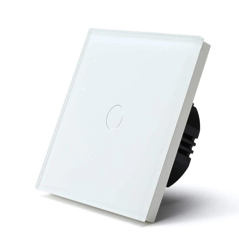 BSEED Touch Light Switch 1 Gang 1 Way, Tempered Glass Panel Light Switches with LED Indicator,White Touch Sensitive Light Switch-No Neutral Wire 300W