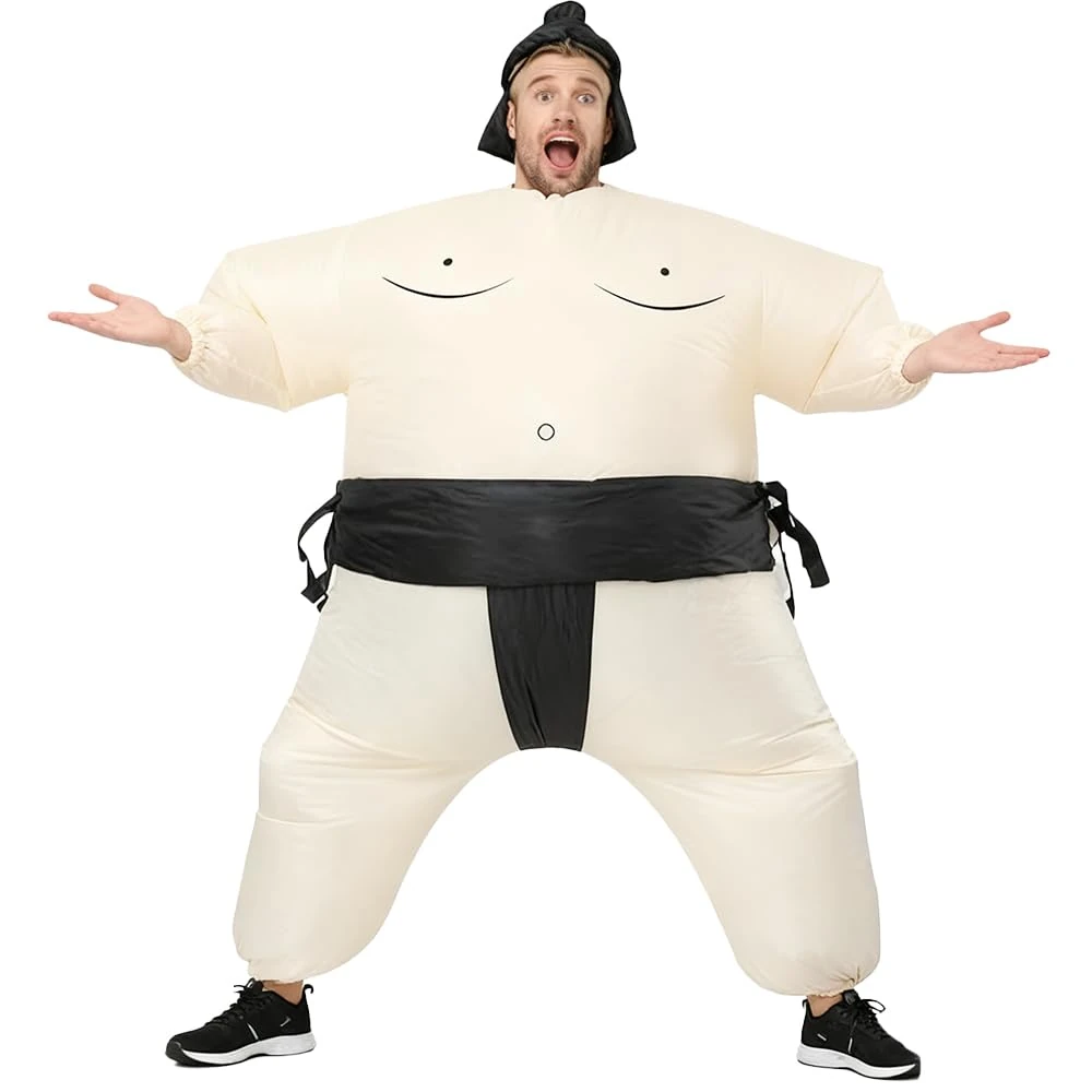 Inflatable Sumo Wrestler Suit Costume for Adult Blow up Halloween Costume Party Fat Suit Fancy Families Member Game (Black Sumo)