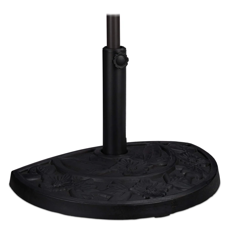 Relaxdays half-round parasol base, for pole diameters 34-50 mm, weatherproof, floral design, garden & balcony, black
