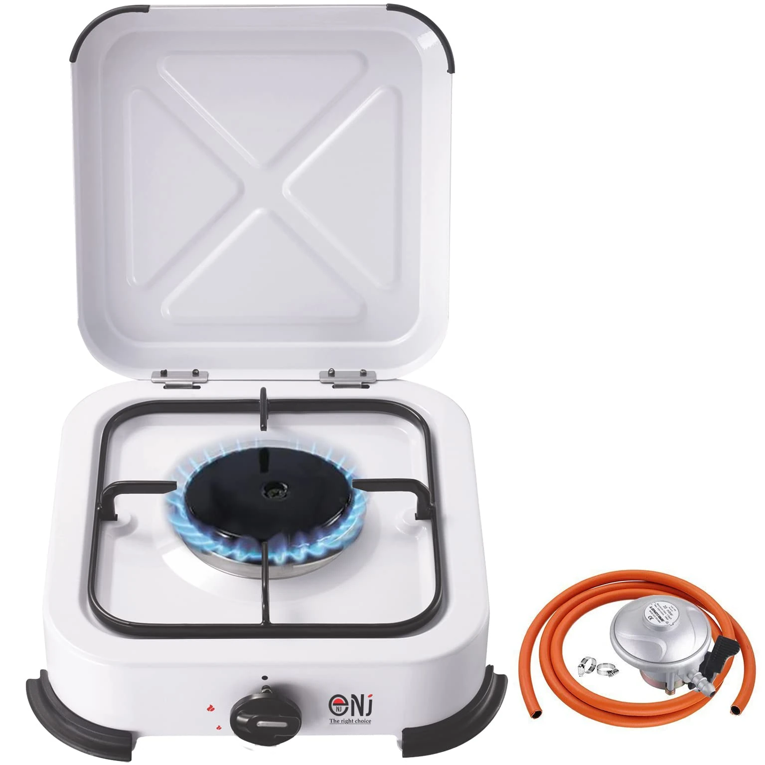 NJ-01 Camping Gas Stove - Portable Single Burner Gas Cooker Hob with Lid for Outdoor LPG 2.2 kW (Butane 28mbar Clip-on 21mm)