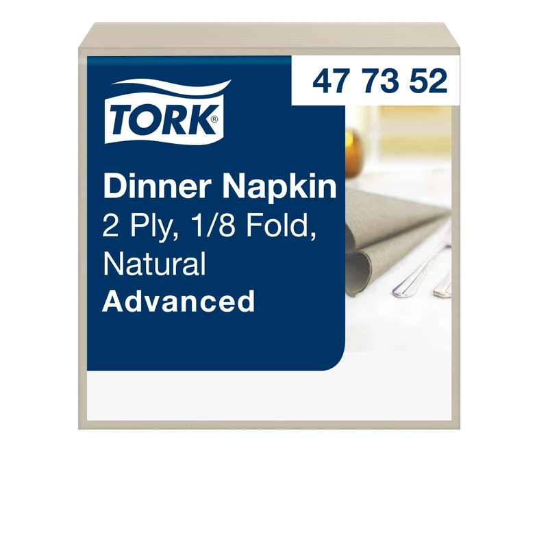Tork Natural Dinner Napkin, 1/8 Fold 2-ply, 39 cm x 39 cm, 12 x 150 napkins, 477352