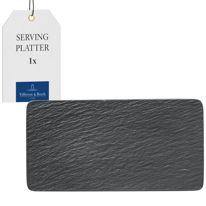 Villeroy & Boch 10-4239-2281 Manufacture Rock Rectangular Serving, Beautifully Shaped Presentation Plate Maoffrom Premium Porcelain, Dishwasher Safe, Black - Image 1