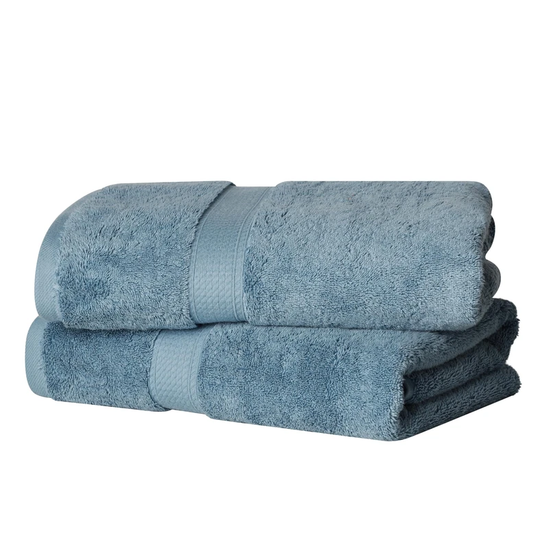 Superior Solid Egyptian Cotton Bath Towel Set, 30" x 55", Denim Blue, 2-Pieces - Image 1