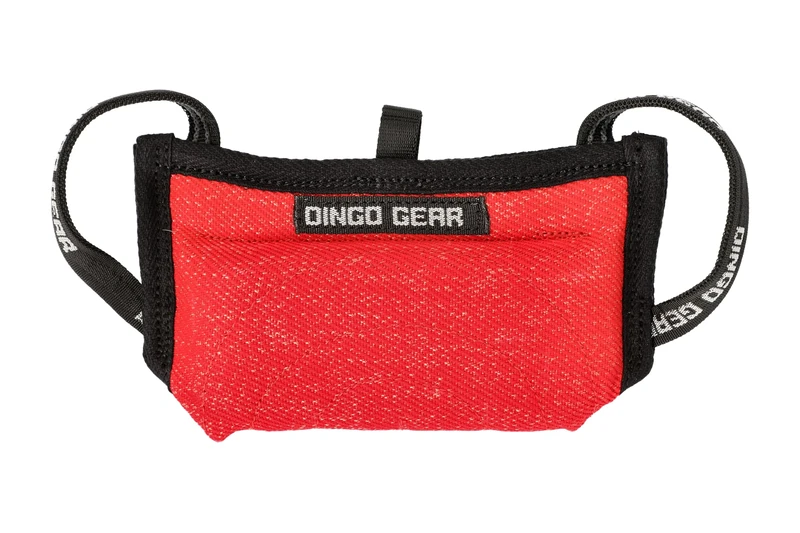 DINGO GEAR Dog Training Tug Bite Pillow, Mini Version for K9 Training, Obedience, IGP, Puppy and Young Dogs Bite Sessions, Handmade Wedge with 3 Handles, Nylcot, Very Soft - Red (S00524)