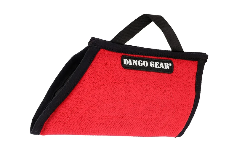 DINGO GEAR Universal Bite Wedge for Dog Training, K9, IGP, Obedience, Dogs Sports, Nylcot, Mini Sleeve with 1 Rubbered Handle, Wide Bite Pad, Soft, Red (S00705)