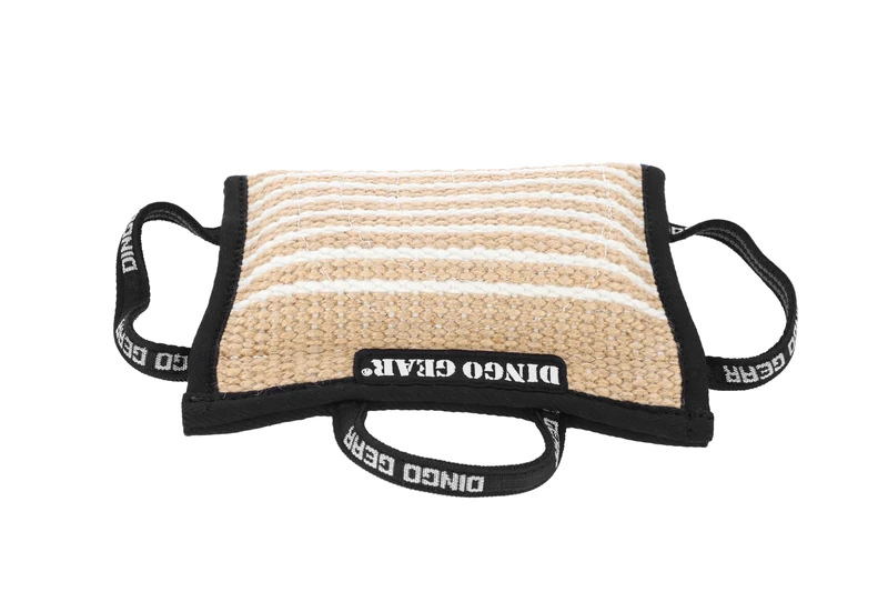 DINGO GEAR Dog Training Tug Bite Pillow for K9 Training, Obedience, IGP, Special Forces Dogs Bite Sessions, Handmade Wedge 3 Handles, Genuine Jute, Hardness - Medium, Colour Natural (S00519)
