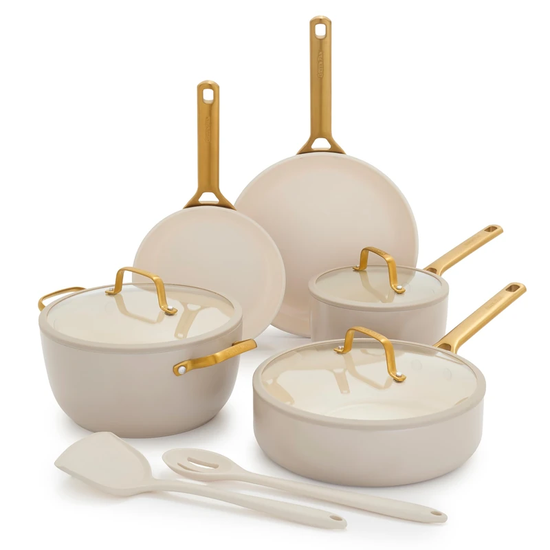 GreenPan Nonstick Reserve Pro 14 Piece Cookware Set, Hard Anodized PFAS-Free Non-Stick Pots & Pans Set with Lids, Stainless Steel Handles, Oven & Dishwasher Safe, Macadamia