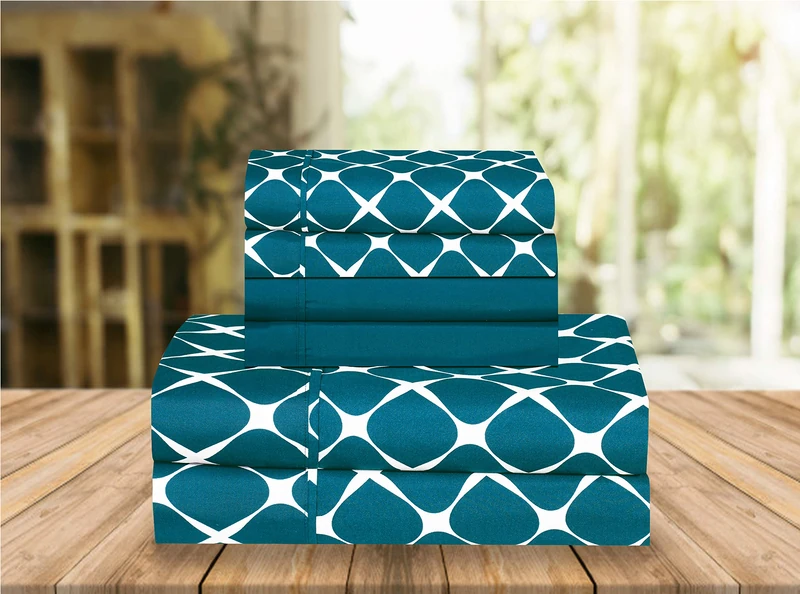 Elegant Comfort Luxury Soft Bed Sheets Bloomingdale Pattern 1500 Thread Count Percale Egyptian Quality Softness Wrinkle and Fade Resistant (6-Piece) Bedding Set, Queen, Teal