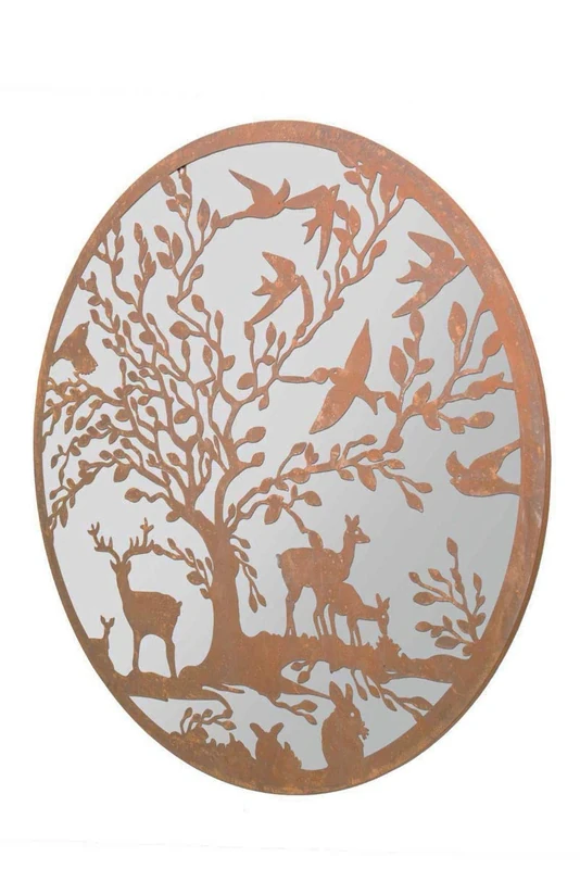 MirrorOutlet Stag Deer Tree Design Round Garden Mirror 100 x 100 CM 3ft3 x 3ft3 LO003 , Brown
