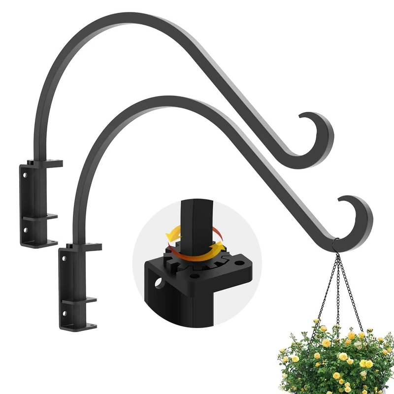 Foozet Swivel Plant Hanging Hooks Heavy Duty (2 Pcs-16 Inches) - Black Iron Plant Hanger Bracket for Flowers Baskets Planter Pots Bird Feeder Lanterns Wind Chimes Outdoor Indoor