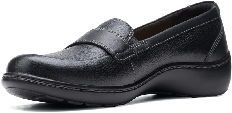 Clarks Women's Cora Daisy Loafer, Black Tumbled Leather, 7 UK