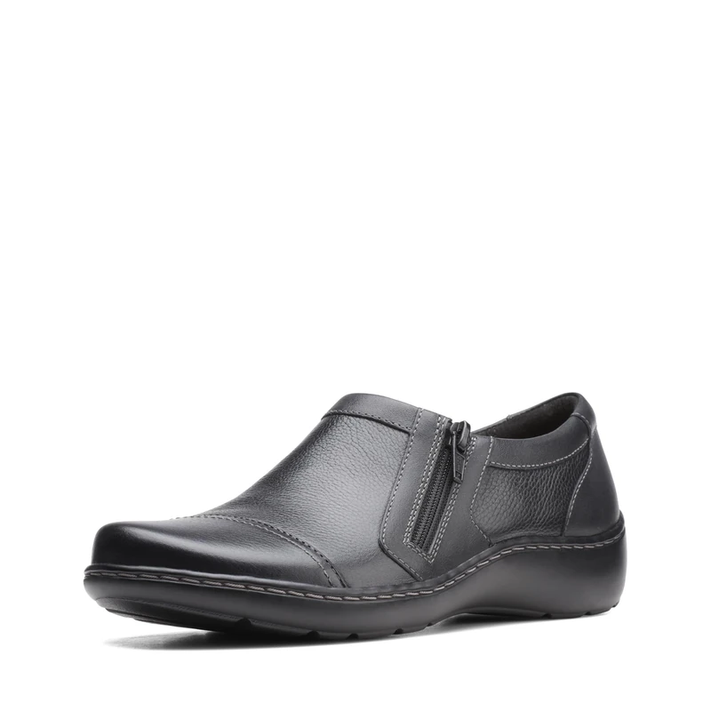 Clarks Women's Cora Giny Loafer, Black Tumbled, 8 UK
