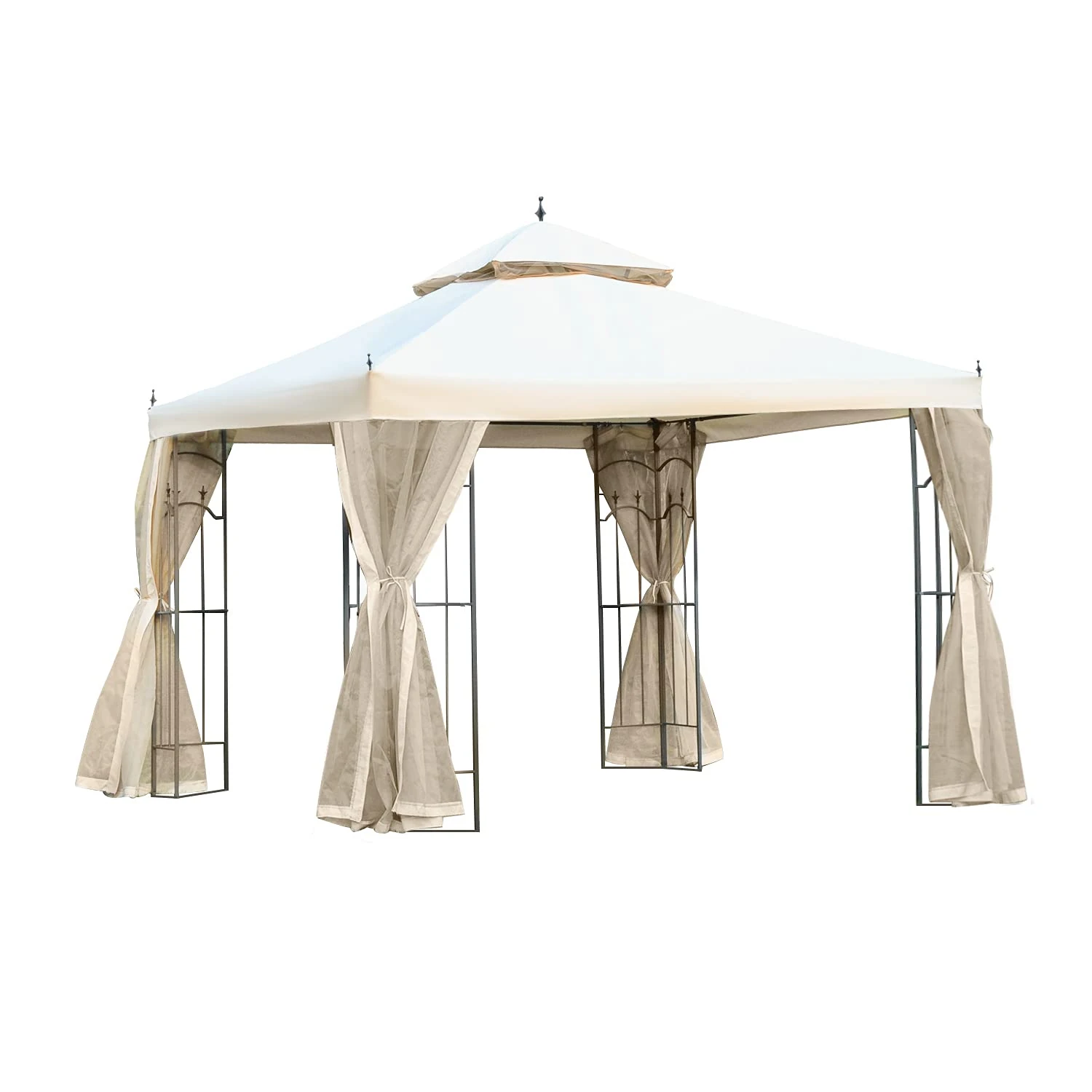 Outsunny 3(M) x3(M) Garden Gazebo Double Top Outdoor Canopy Patio Event Party Wedding Tent Backyard Sun Shade with Netting - Cream White
