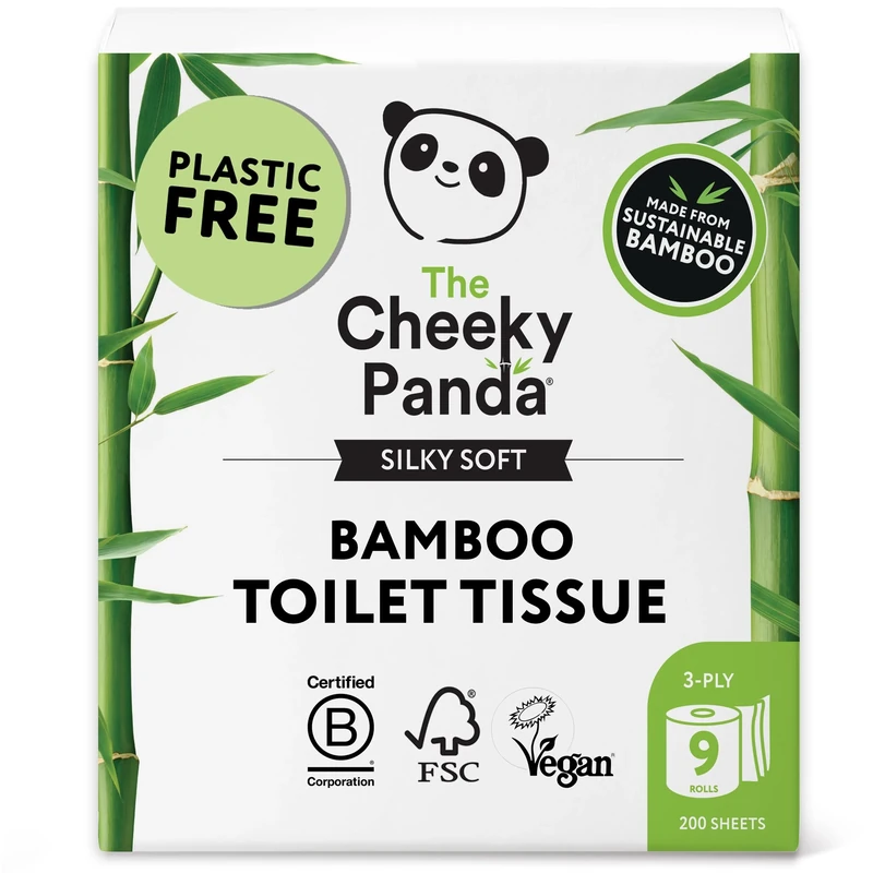 The Cheeky Panda Bamboo Toilet Paper – 9 Rolls of Toilet Paper | Plastic Free Packaging and Sustainable Toilet Tissue | 100% Compostable