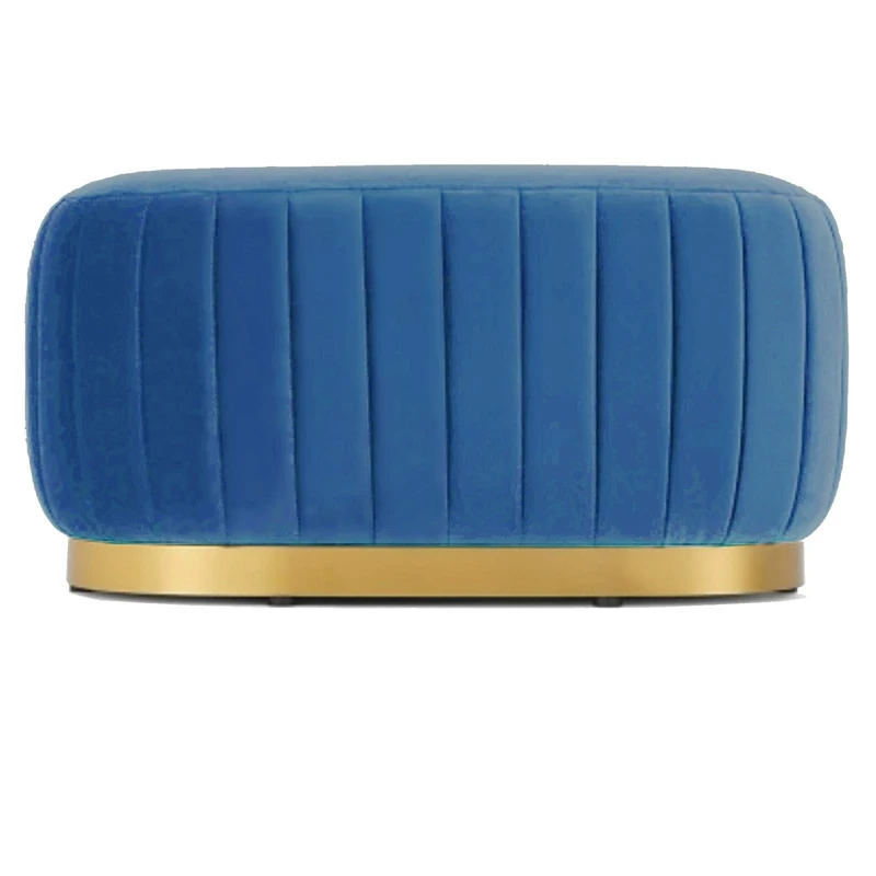 Hodge and Hodge Large Oval Velvet Ottoman Seat Aurora Design Stool Metal Base Classic Blue