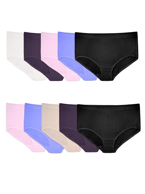 Fruit of the Loom Women's Underwear Breathable Panties (Regular & Plus, Plus Size Brief-Micro Mesh-10 Pack, 12
