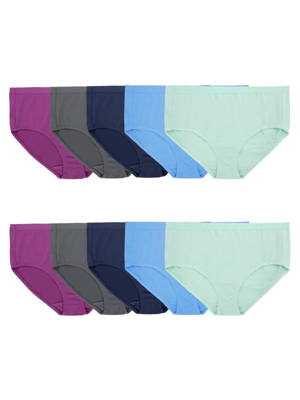 Fruit of the Loom Women's Underwear Breathable Panties (Regular & Plus, Plus Size Brief-Cotton Mesh-10 Pack, 13