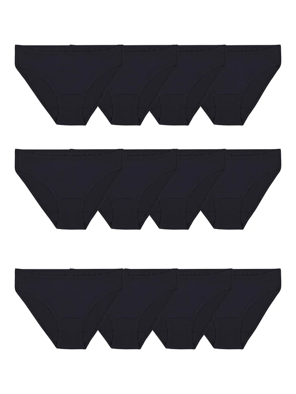 Fruit of the Loom Women's Eversoft Cotton Bikini Underwear, Tag Free & Breathable Style Stretch-12 Pack-Black, 8