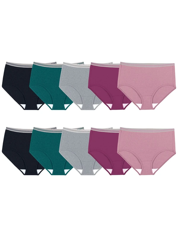 Fruit of the Loom womens Tag Free Cotton Panties (Regular & Plus Size) Briefs, Plus Size Brief - 10 Pack Assorted Heathers, 11 US