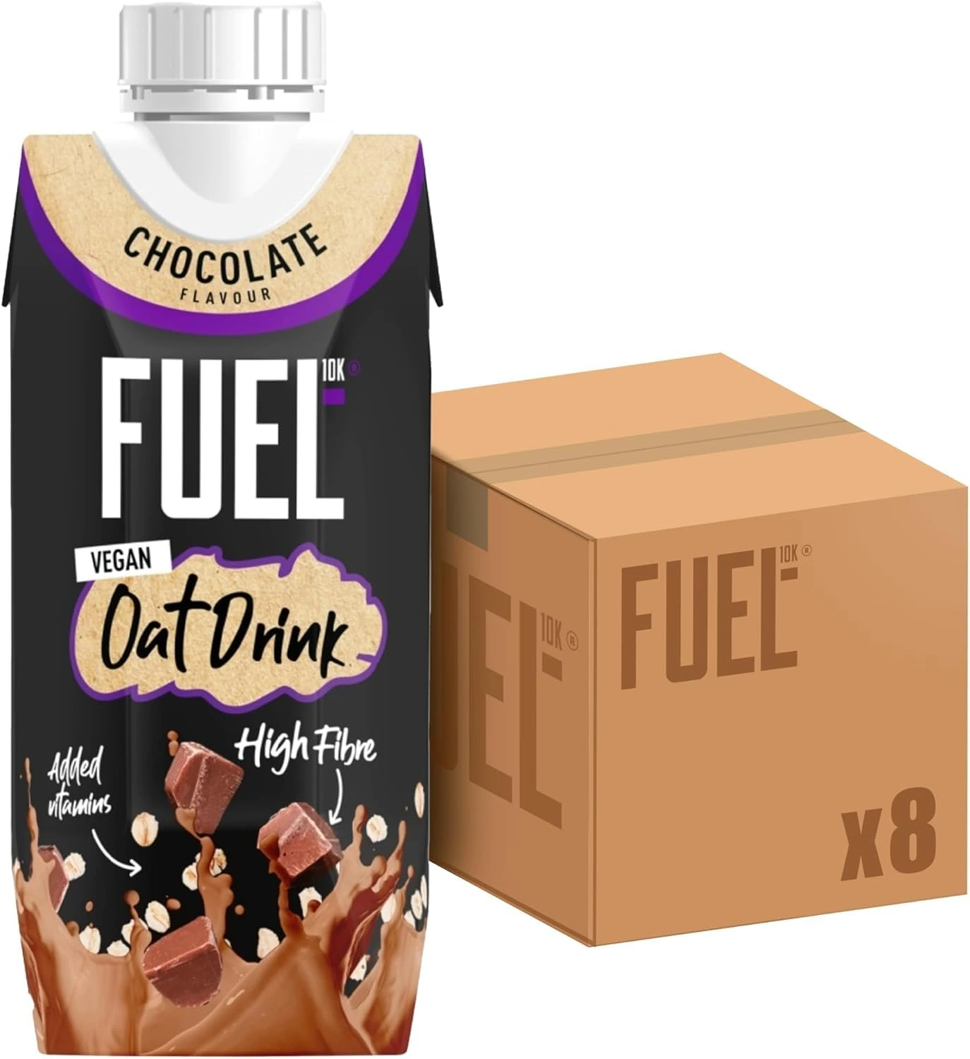 FUEL10K Chocolate High Fibre Vegan Oat Drink, 330 ml (Pack of 8)