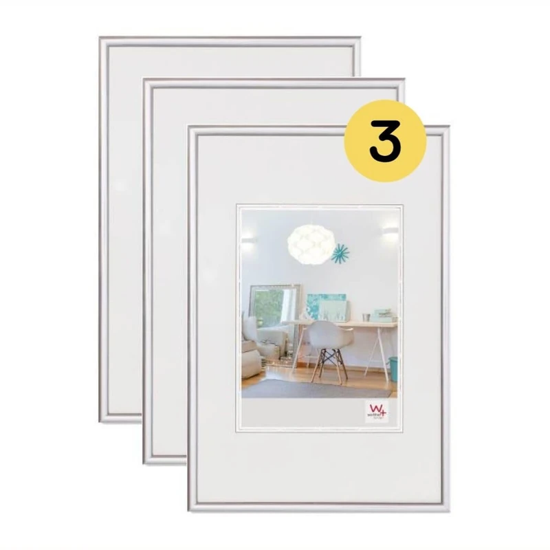 walther Design Picture Frame Silver 30 x 45 cm 3-Pack, New Lifestyle Plastic Frame KV045S3