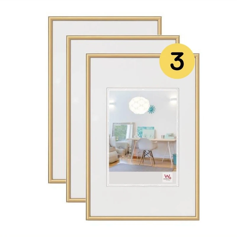 walther Design Picture Frame Gold 30 x 40 cm 3-Pack, New Lifestyle Plastic Frame KV040G3