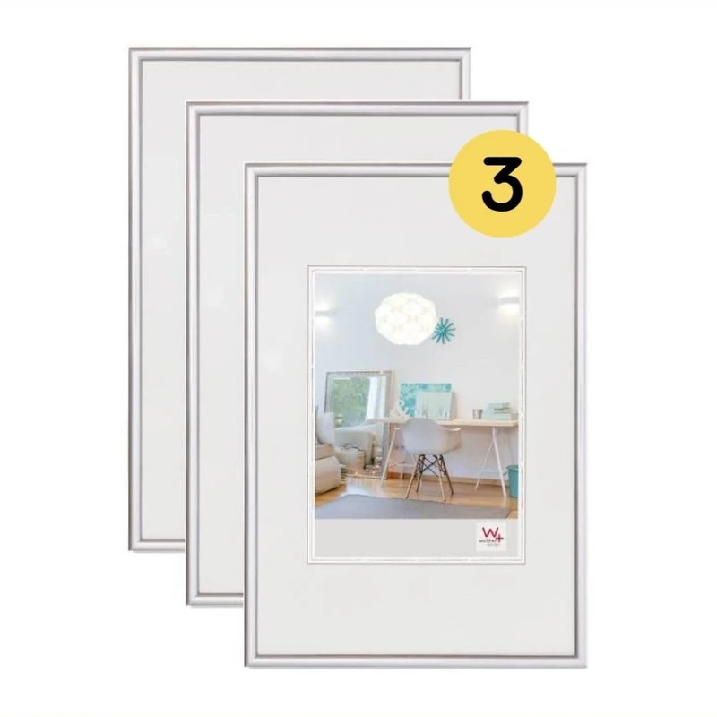 walther Design Picture Frame Silver 40 x 60 cm 3-Pack, New Lifestyle Plastic Frame KV460S3