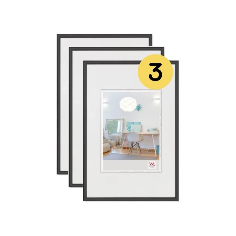 walther Design Picture Frame Black 40 x 60 cm 3-Pack, New Lifestyle Plastic Frame KV460B3