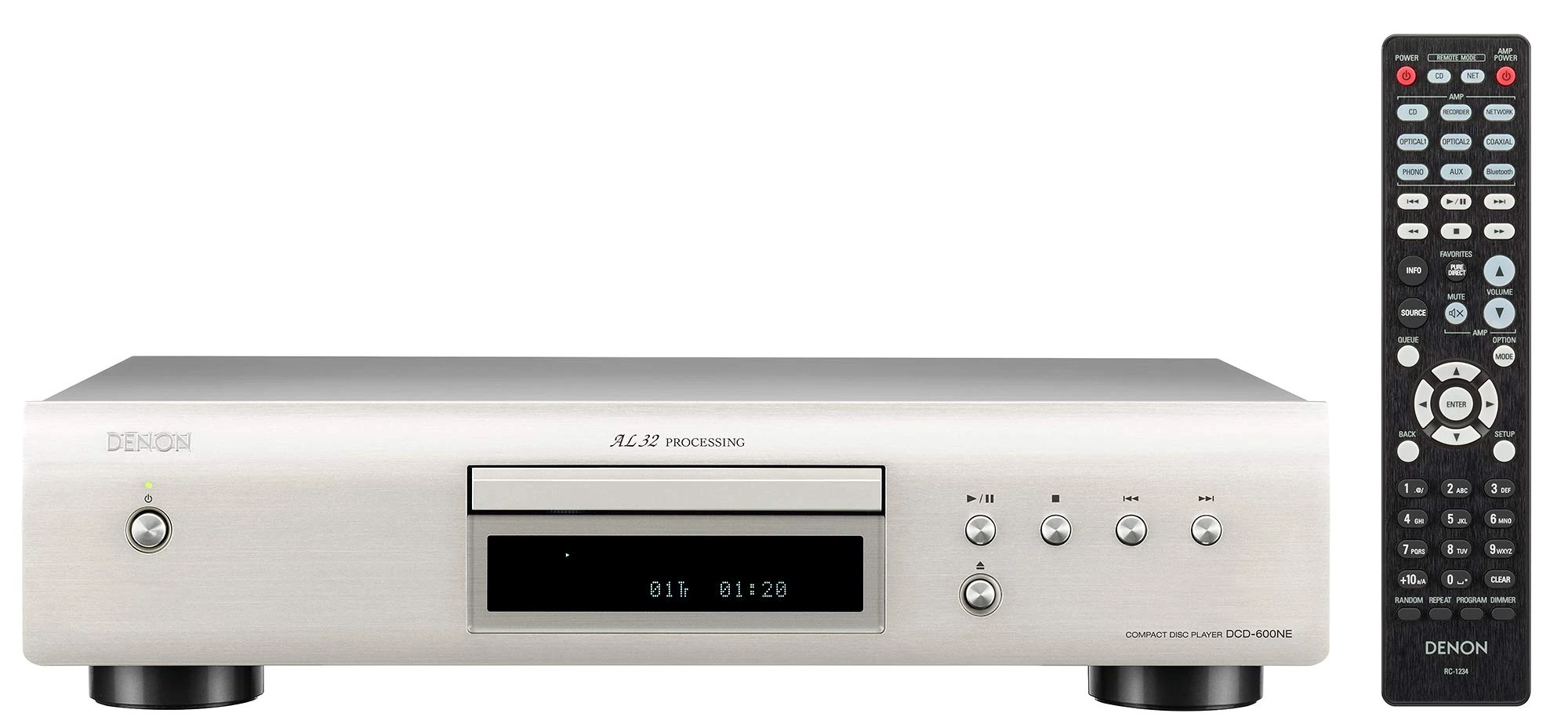 Denon DCD-600NE CD Player Home, HiFi System, CD-R/RW / MP3 / WMA, Pure Direct Mode, AL32 Processing, Optical Output - Silver