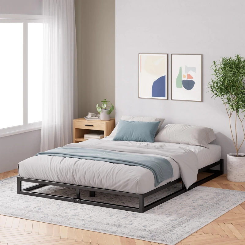ZINUS Joseph 15 cm Metal Frame Bed | Slatted Frame | Wooden Slatted Support | Under Bed Storage Space | 140 x 200 cm | Black