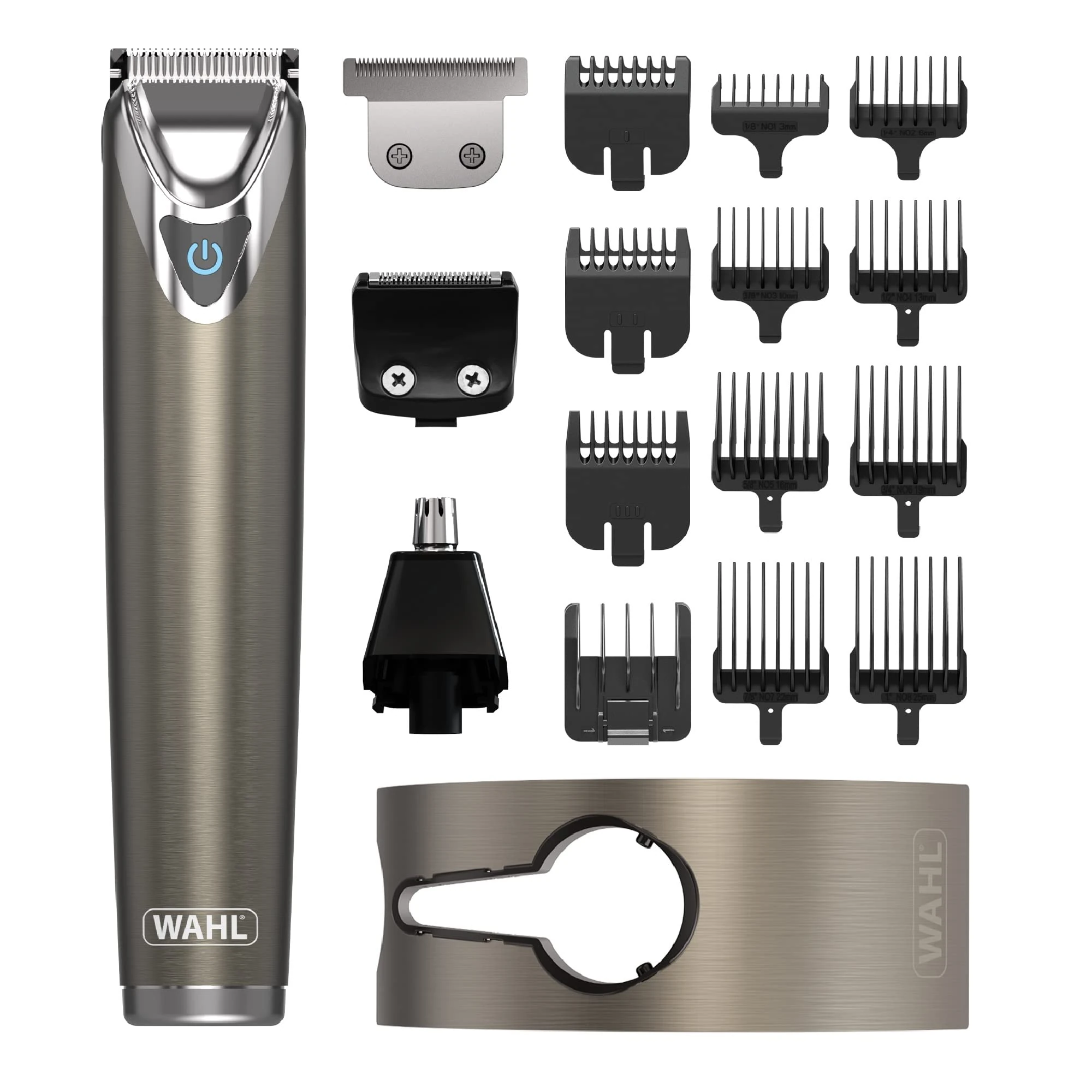 Wahl Stainless Steel 9 in 1 Multigroomer, Beard and Stubble Trimmer for Men, Home Hair Cutting, Nose Ear Trimmers, Male Grooming Set, Washable Heads, Cordless