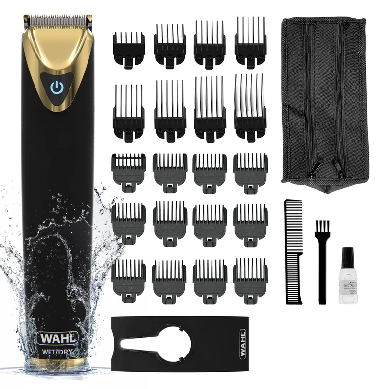 WAHL Waterproof Beard Trimmer Men, Real Stainless Steel, Advanced Lithium power Hair Trimmers for Men, Stubble Trimmer, Male Grooming Set, Washable Head, Black and Gold