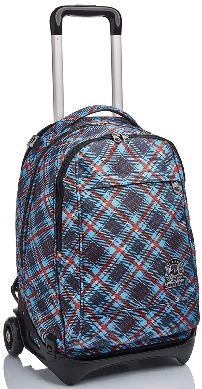 Invicta Rolling backpack, NEW Tech TARTAN Wheeled Book Bag, 3 in 1, Detachable Backpack + Trolley, for Teen, Girls&Boys, For School, Sport, Free Time, Laptop Sleeve, Italian Design, blue