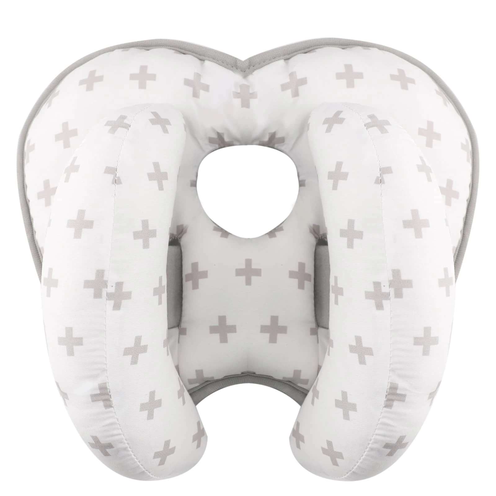 KAKIBLIN Banana Neck Pillow for Kids Neck Support Travel Pillow for Stroller, Grey Cross