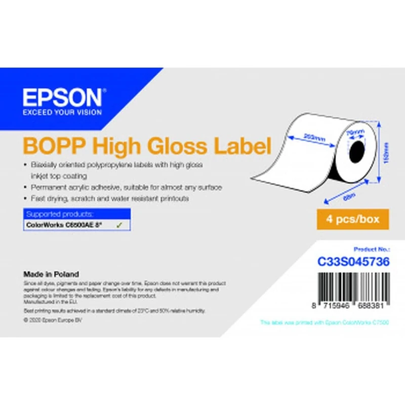 LabelContinuous Roll High Gloss BoPP 203 mm x 68 m