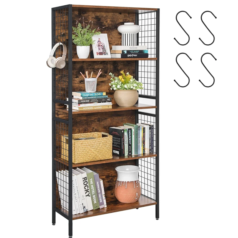 VASAGLE 5-Tier Bookcase - Rustic Brown and Ink Black LBC023B01