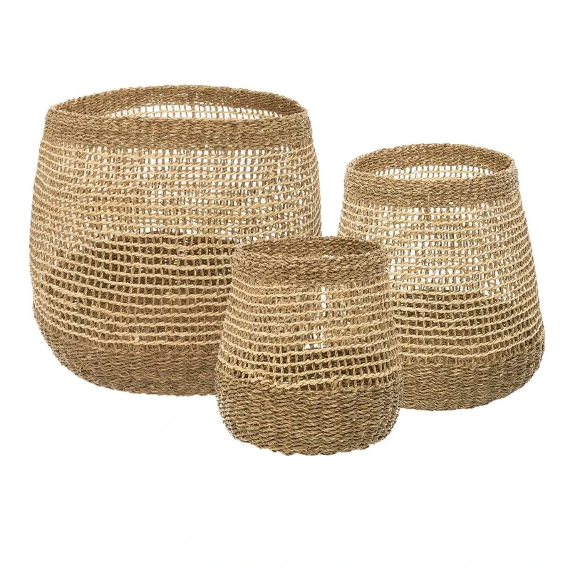 Atmosphera Set of 3 Round Openwork Baskets - Reed