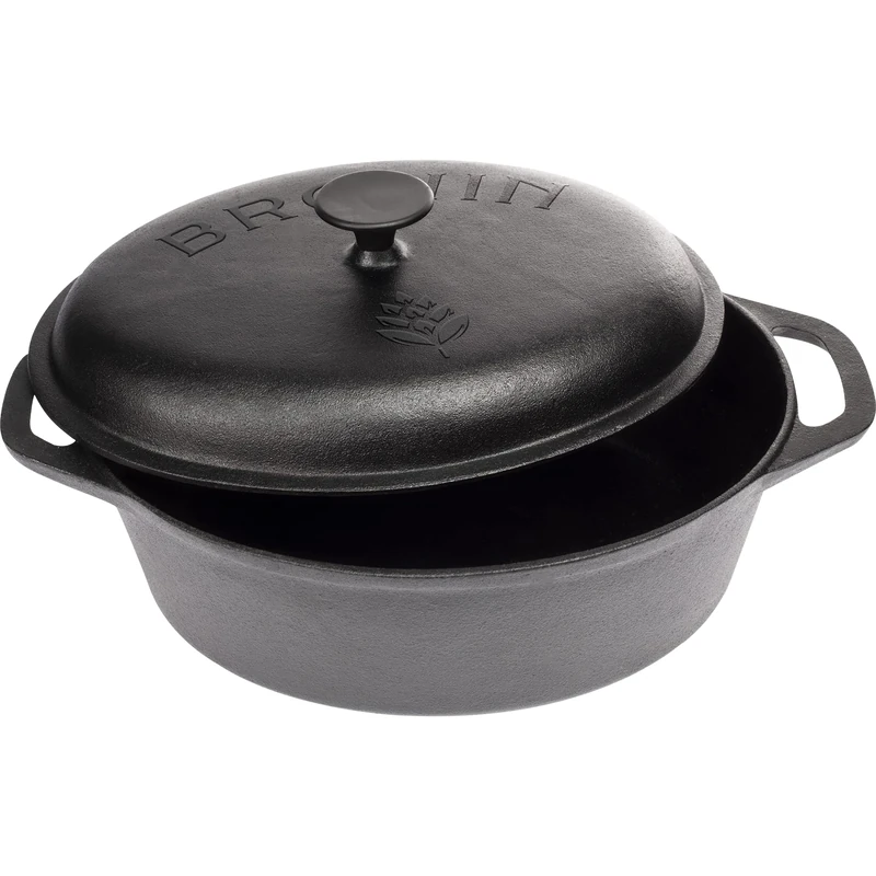 Browin 330525 Cast Iron with Lid 5,5 L Combo Cooker, suitable for Oven and Induction, Black 5,5 L